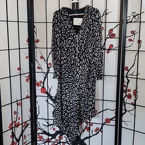 A.L.C. Eden Leopard  Black & White Zip Front Dress 100% Silk